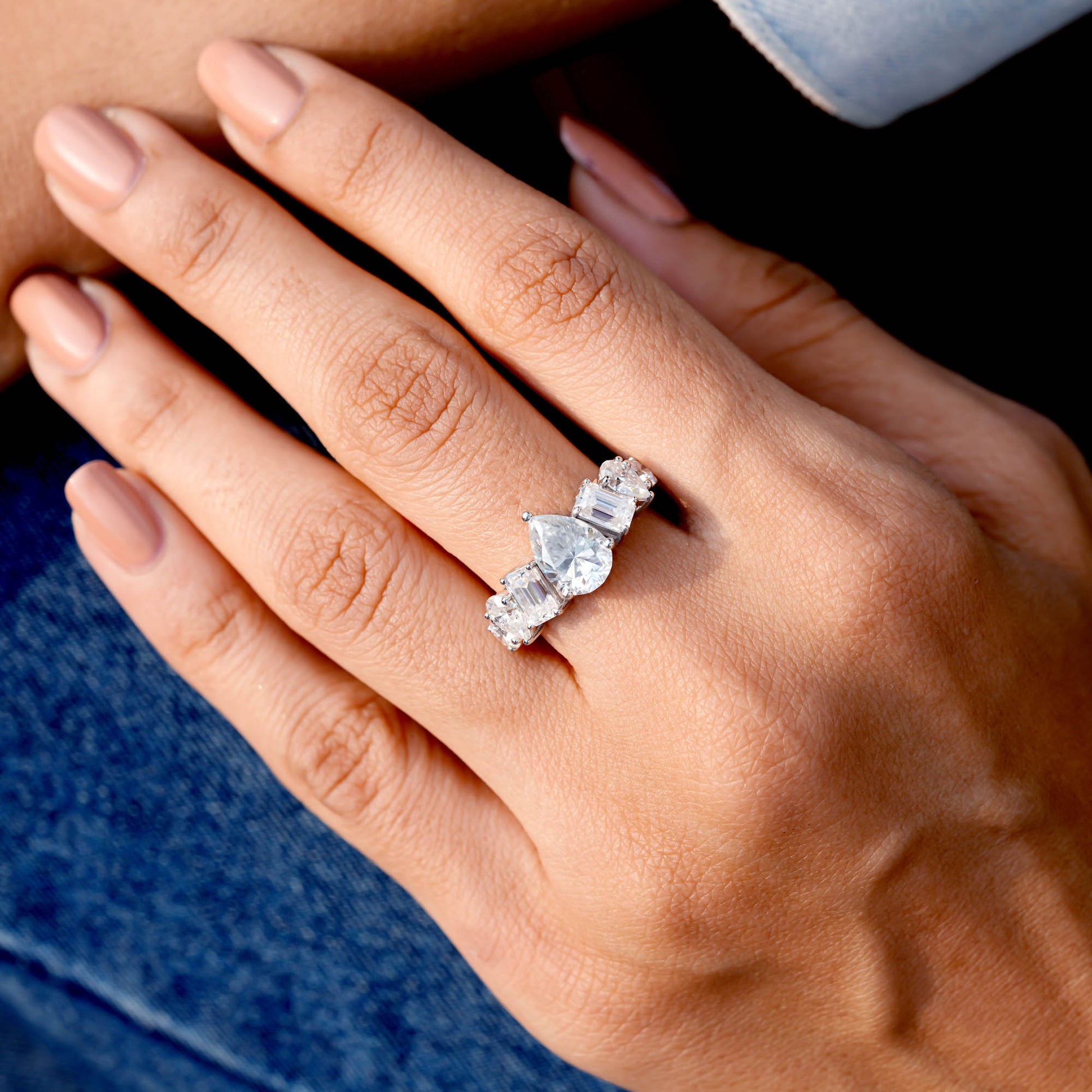 Round, Emerald, Pear Cut Colorless Engagement Ring
