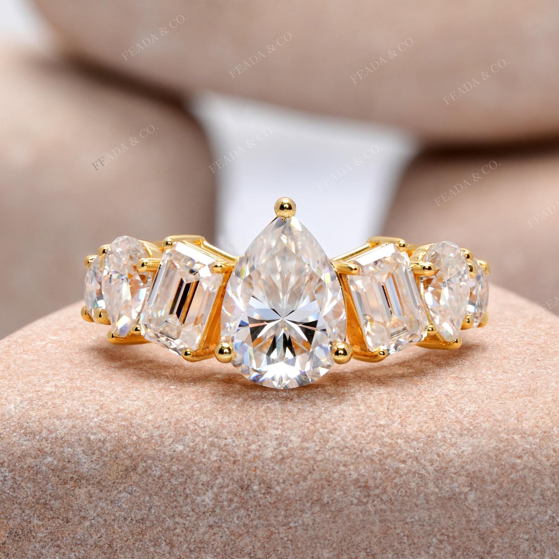 Round, Emerald, Pear Cut Colorless Engagement Ring
