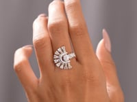 Emerald, Baguette, Round Cut Colorless Engagement Ring