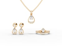 Pear Moissanite Diamond Teardrop Jewelry Set with Ring, Earrings & Necklace
