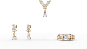 Graduated Bezel Moissanite Diamond Jewelry Set with Pendant, Earrings & Ring