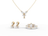 Marquise Moissanite Diamond Floral Jewelry Set with Pendant, Earrings & Pavé Ring