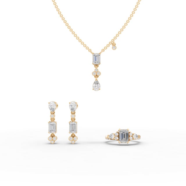 Pear & Emerald Moissanite Diamond Jewelry Set with Pendant, Earrings & Cluster Ring