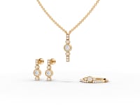 Modern Bezel Moissanite Diamond Jewelry Set with Pendant, Earrings & Three-Stone Ring