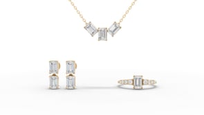 Emerald-Cut Moissanite Diamond Jewelry Set with Ring, Drop Earrings & Necklace