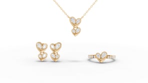 Double Heart Moissanite Diamond Jewelry Set with Ring, Earrings & Necklace