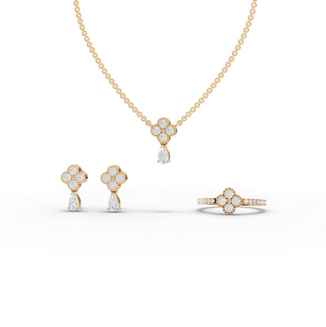 Floral Cluster Round Moissanite Diamond Jewelry Set