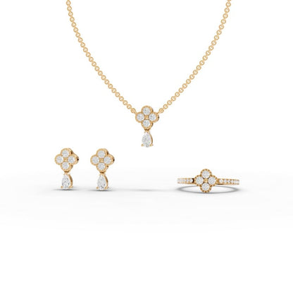 Floral Cluster Round Moissanite Diamond Jewelry Set