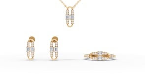 Emerald Cut Paperclip Link Moissanite Diamond Jewelry Set