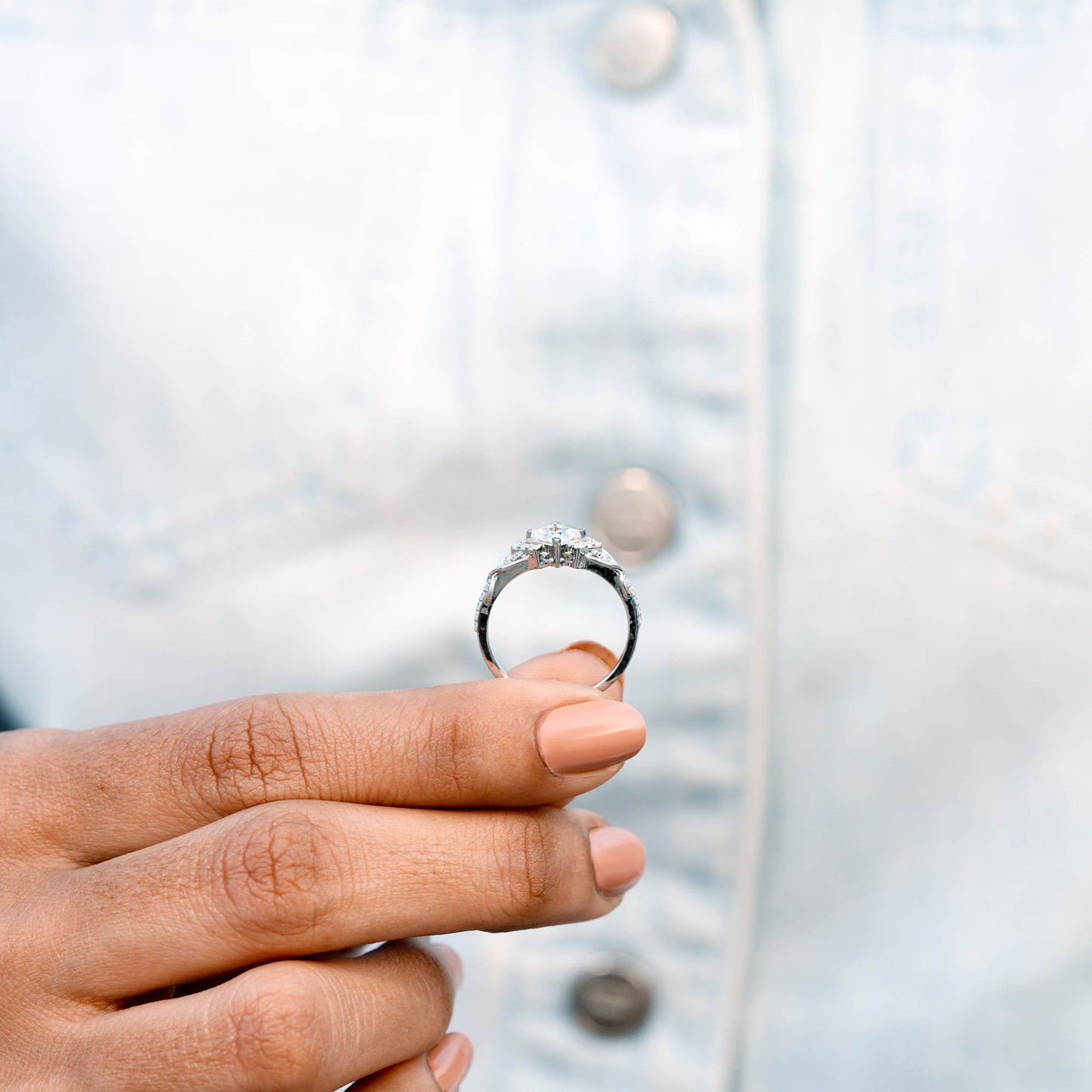 Princess, Round Cut Colorless Engagement Ring