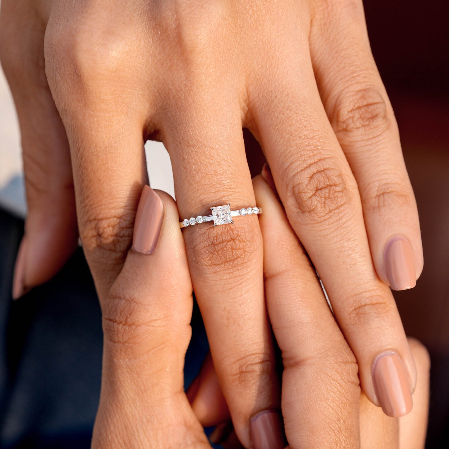Princess, Round Cut Colorless Engagement Ring