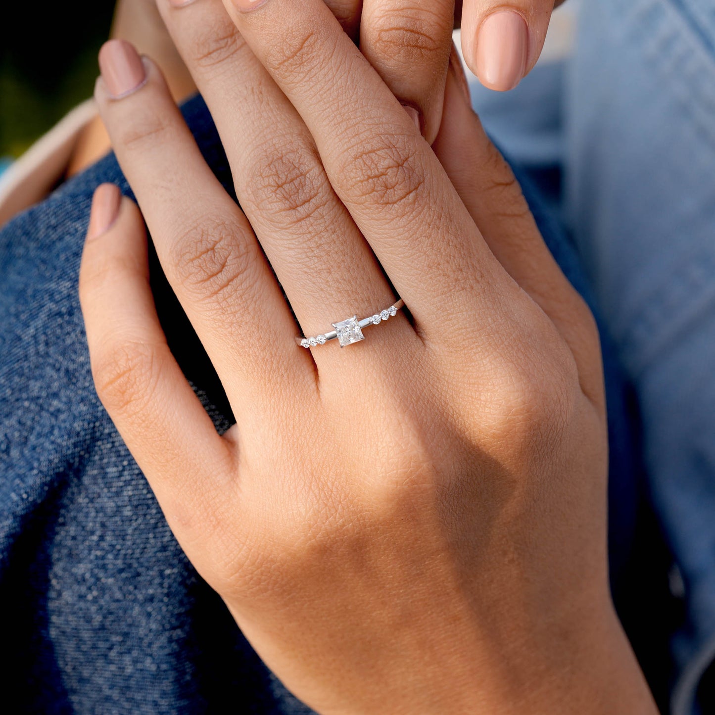 Princess, Round Cut Colorless Engagement Ring