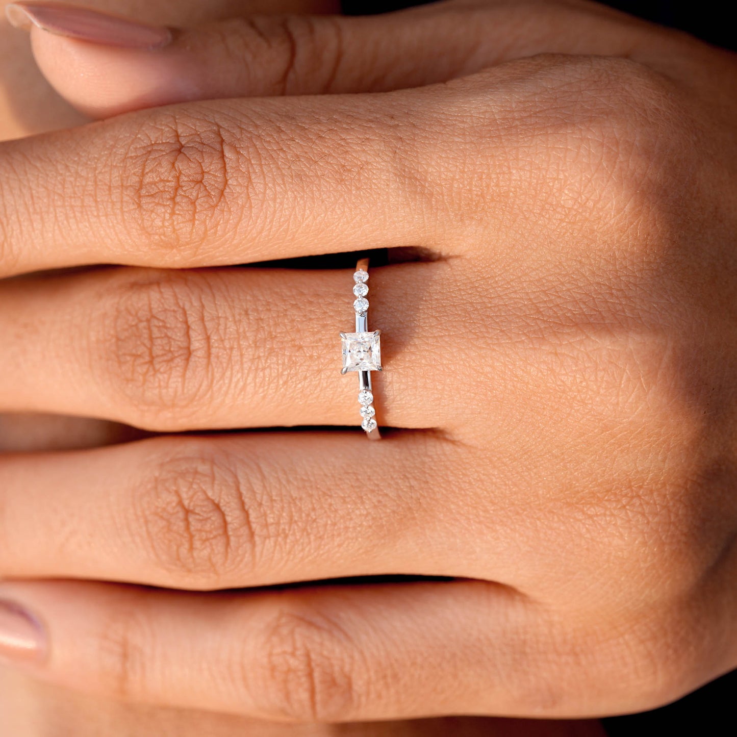Princess, Round Cut Colorless Engagement Ring