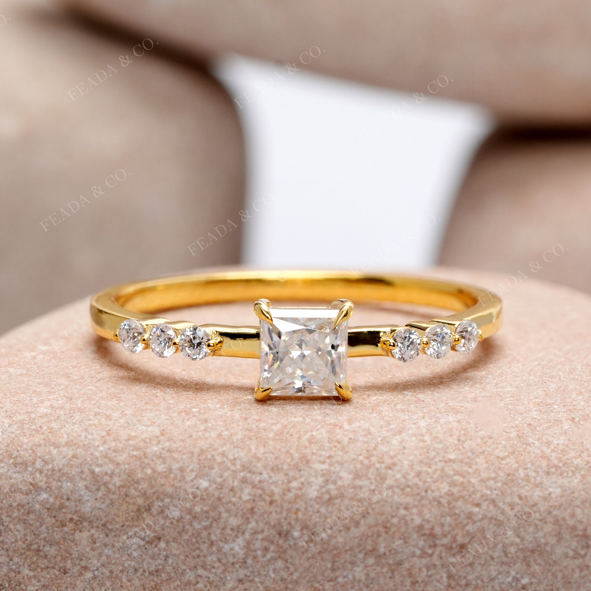 Princess, Round Cut Colorless Engagement Ring