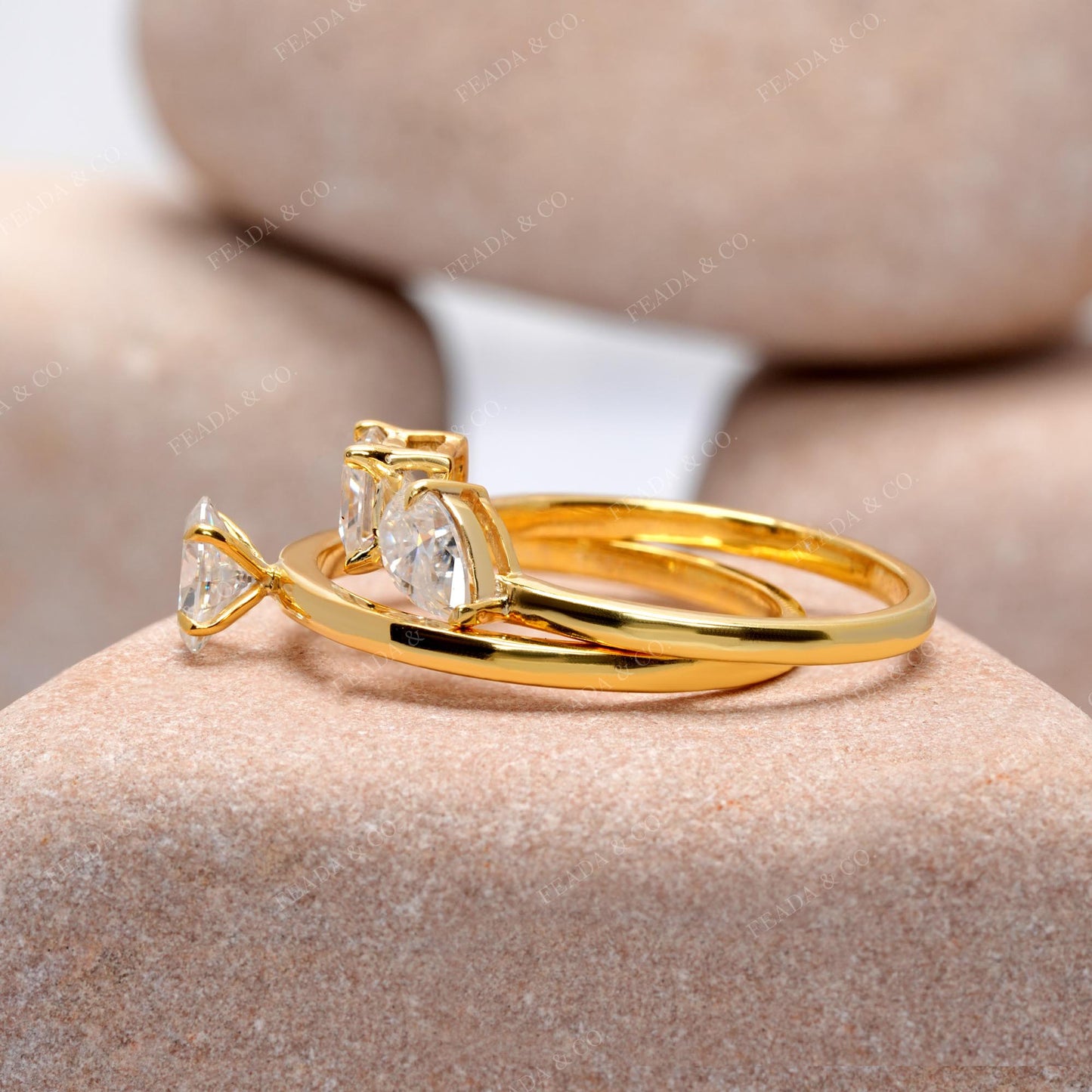 Three-Stone Moissanite Diamond Ring Set