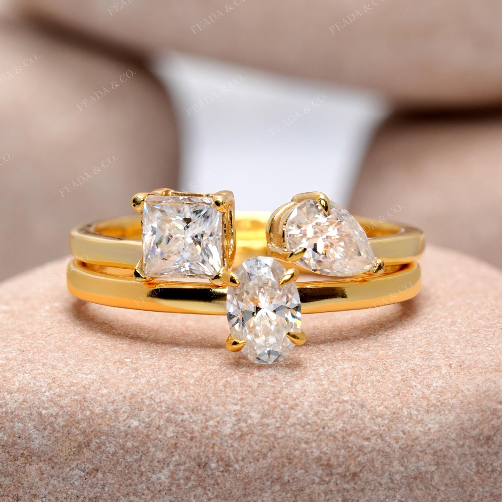 Three-Stone Moissanite Diamond Ring Set