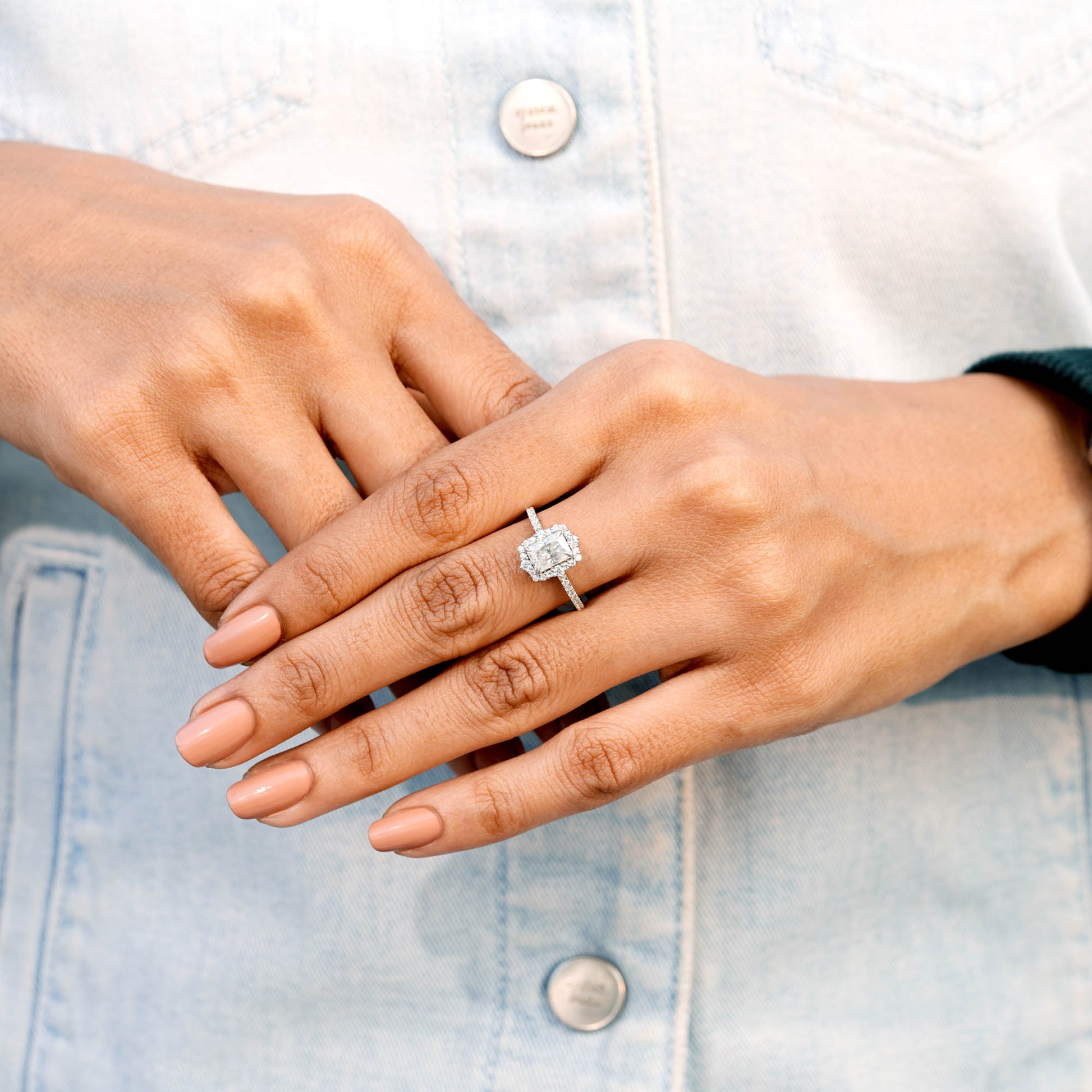 Radiant, Round Cut Colorless Engagement Ring