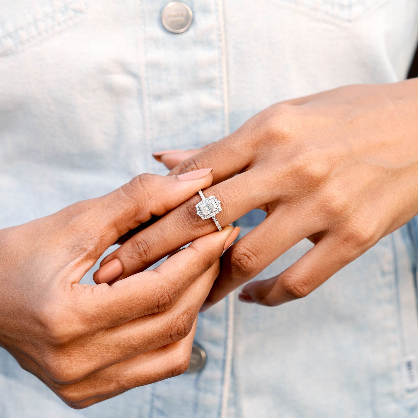 Radiant, Round Cut Colorless Engagement Ring