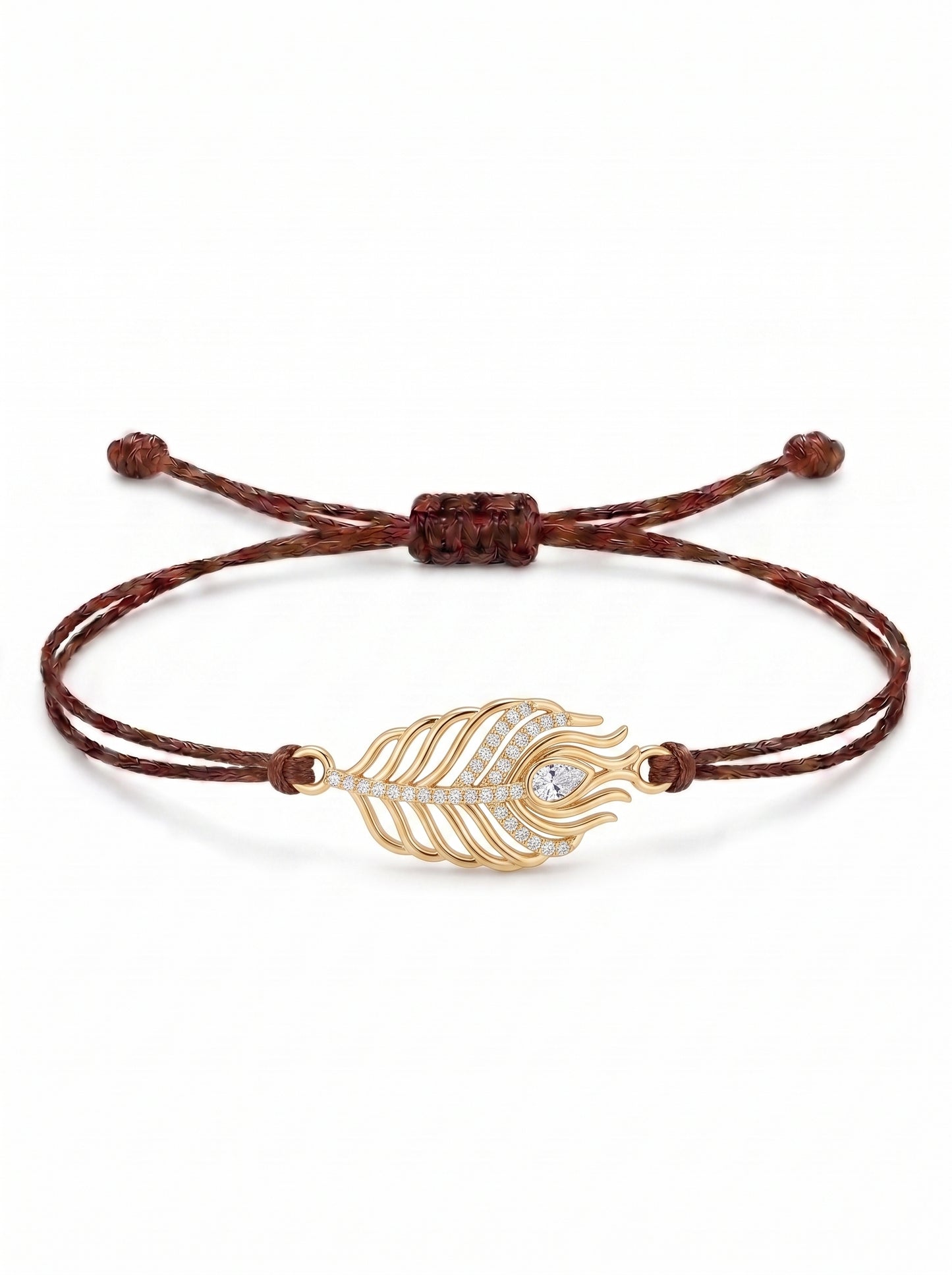 Celestial Peacock Feather Charm Cord Bracelet