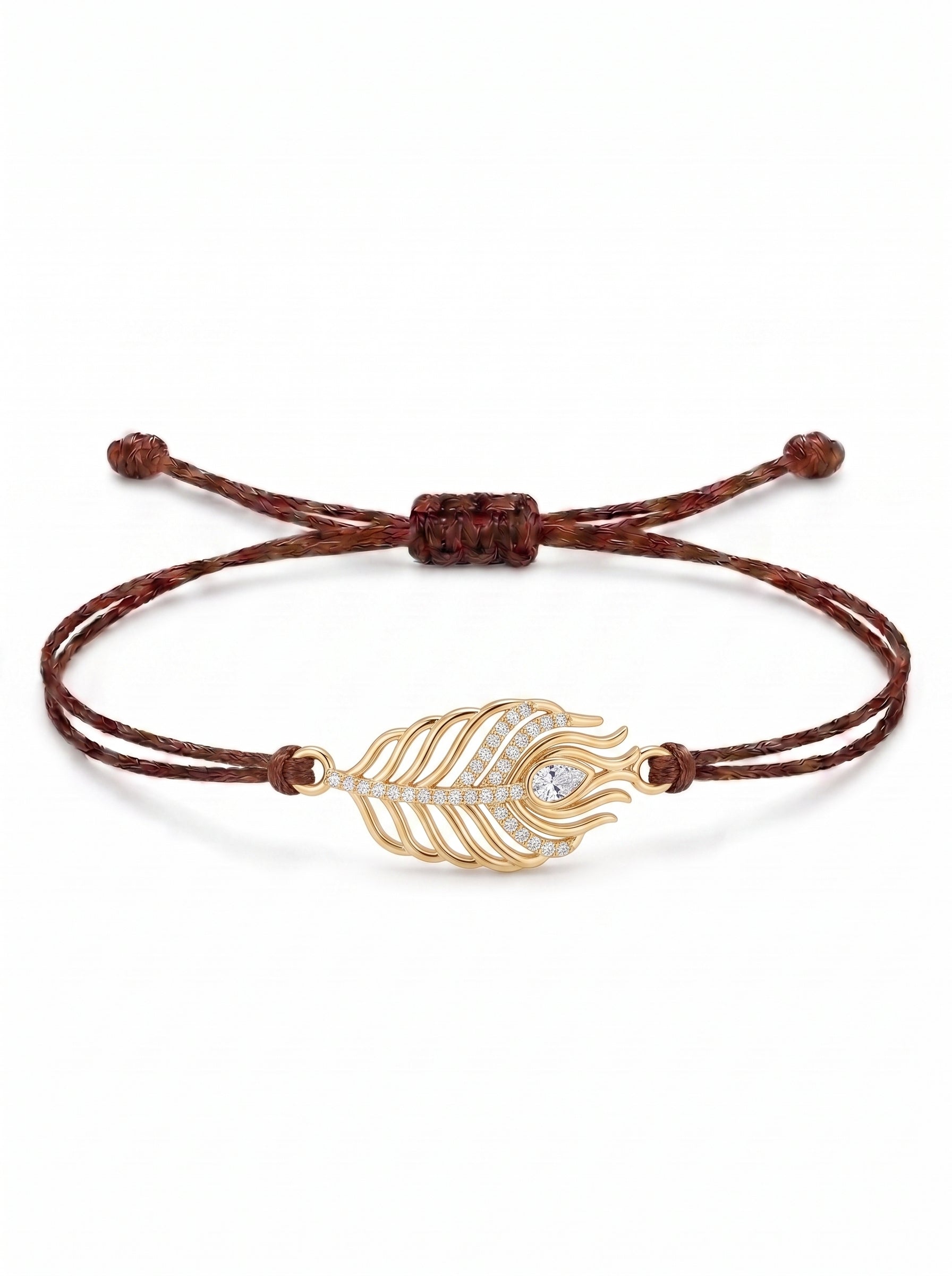 Celestial Peacock Feather Charm Cord Bracelet