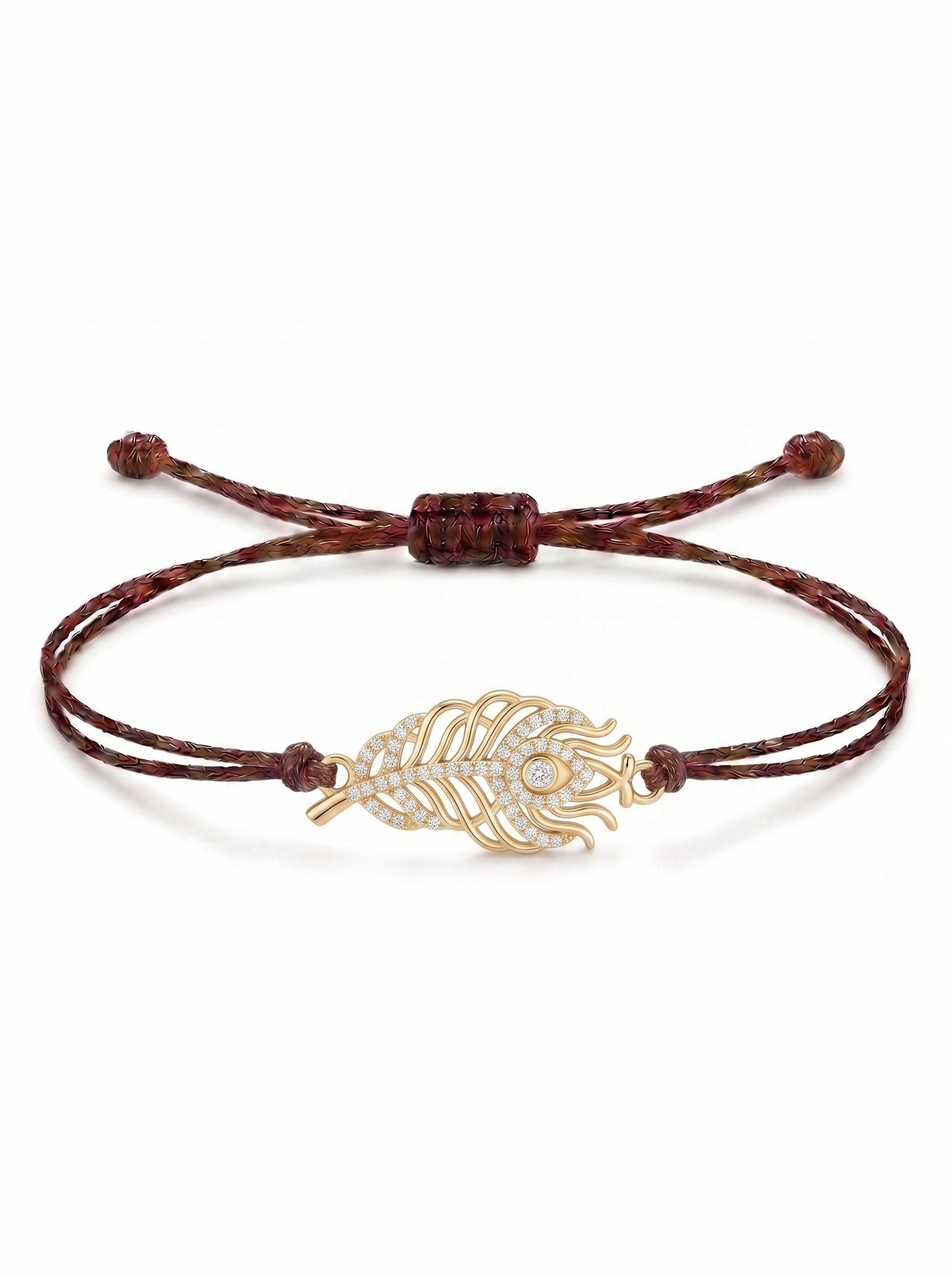 Royal Peacock Feather Charm Cord Bracelet