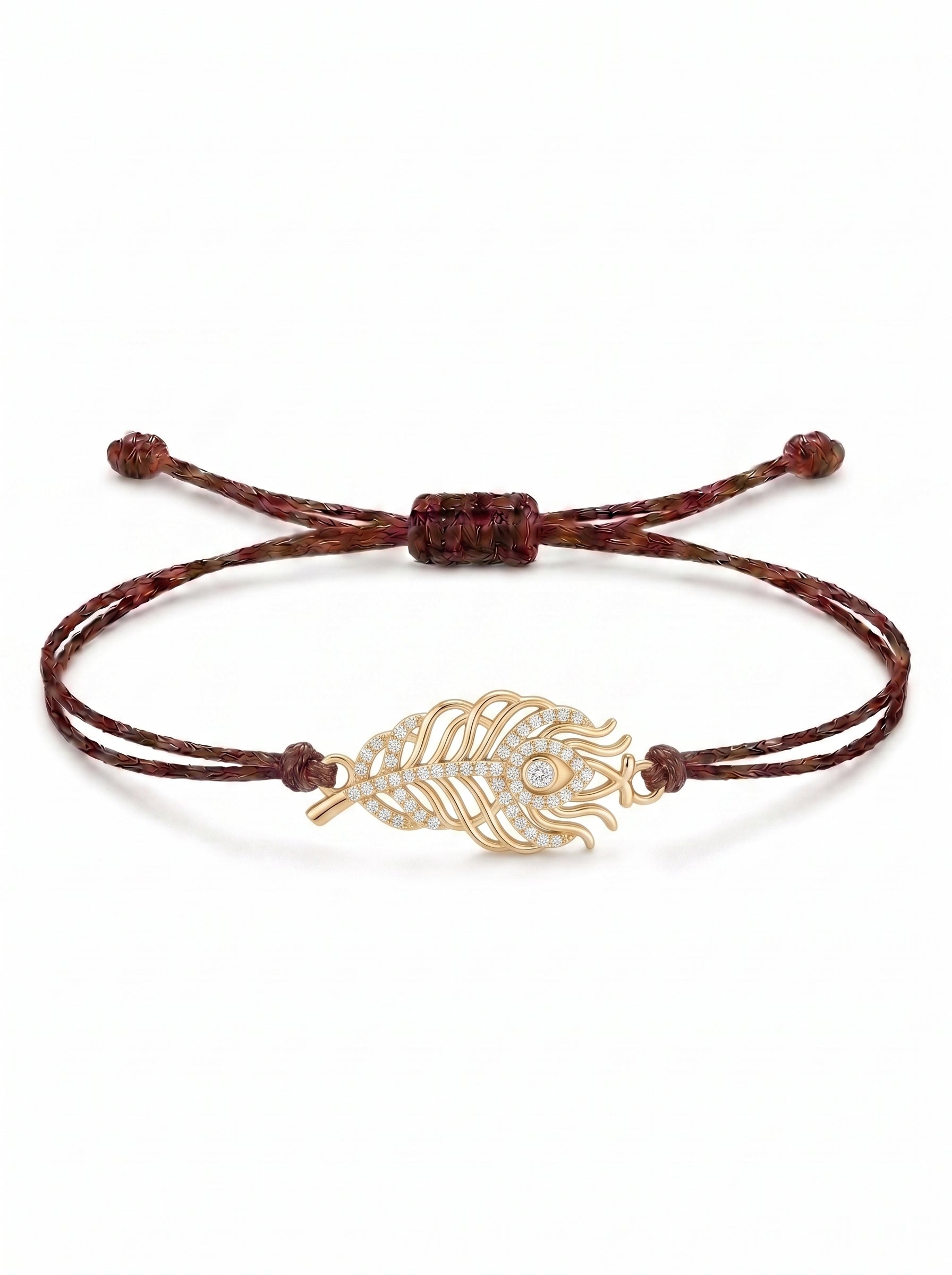 Royal Peacock Feather Charm Cord Bracelet