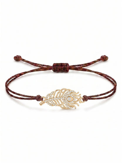 Royal Peacock Feather Charm Cord Bracelet
