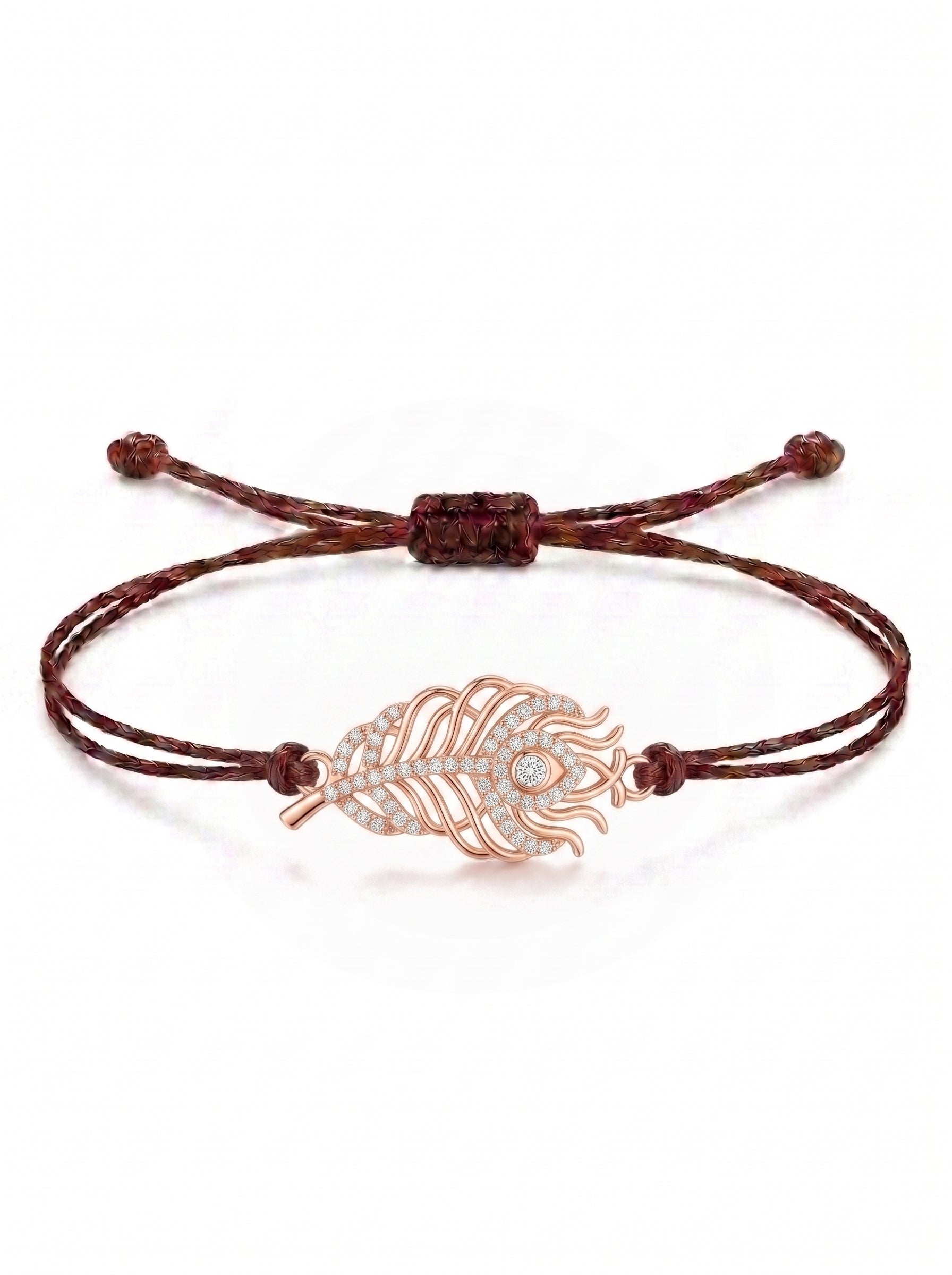 Royal Peacock Feather Charm Cord Bracelet