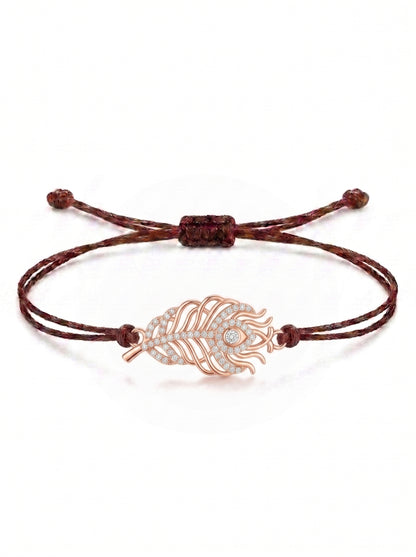 Royal Peacock Feather Charm Cord Bracelet