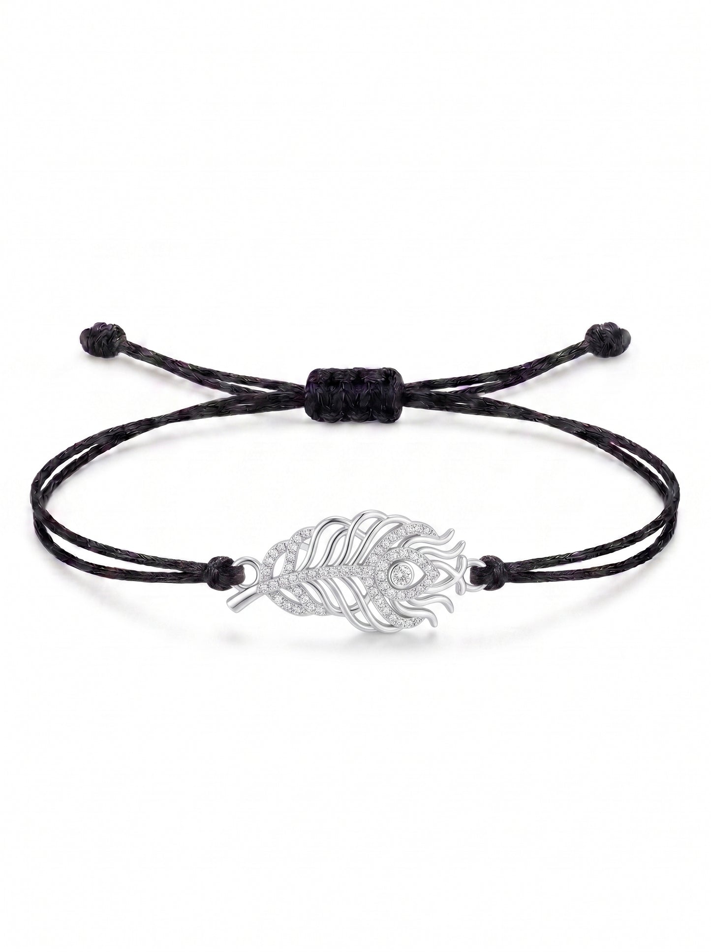 Royal Peacock Feather Charm Cord Bracelet