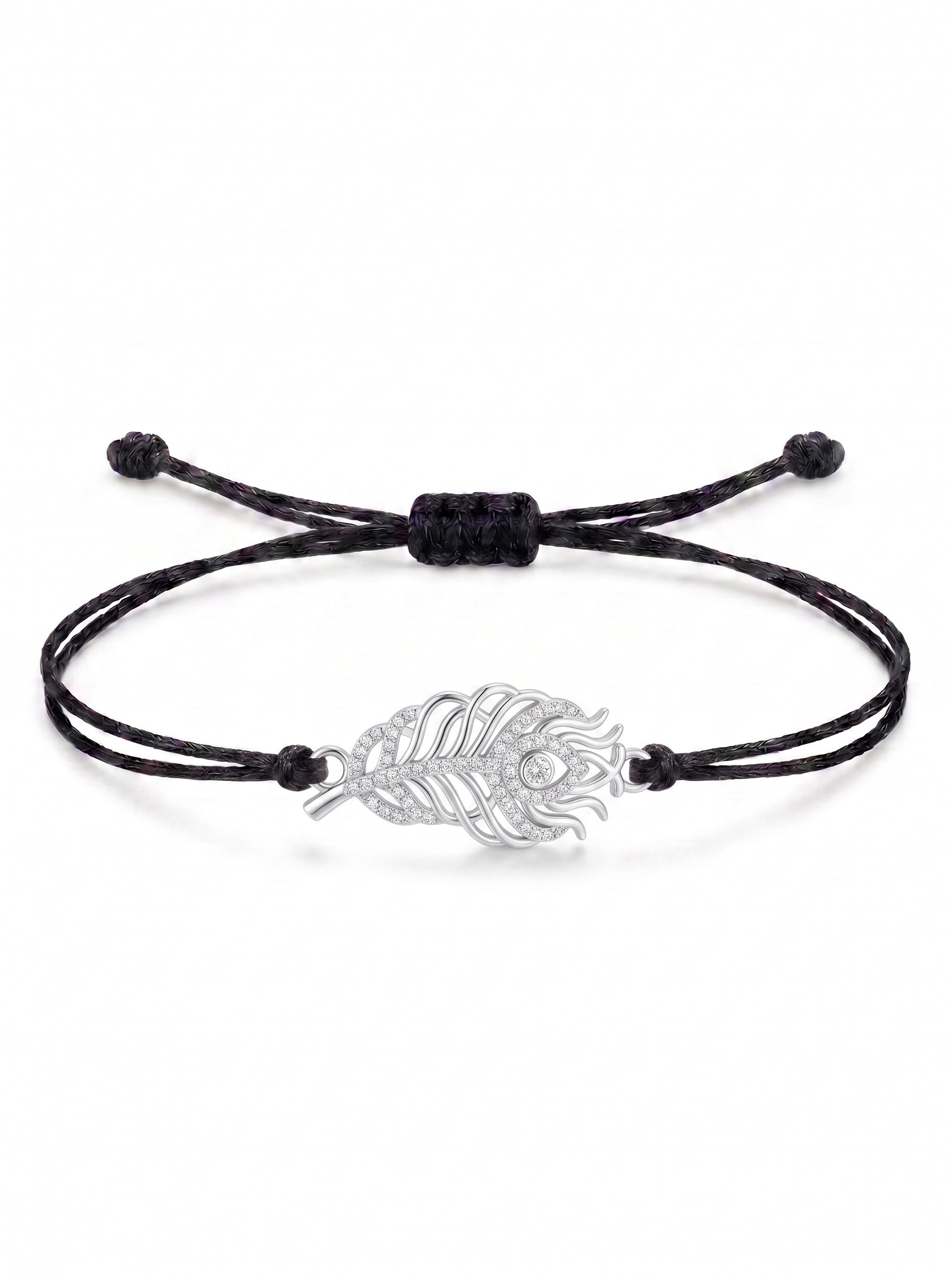 Royal Peacock Feather Charm Cord Bracelet