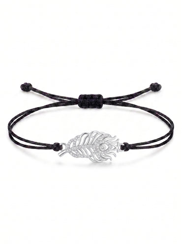 Royal Peacock Feather Charm Cord Bracelet