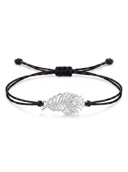 Royal Peacock Feather Charm Cord Bracelet