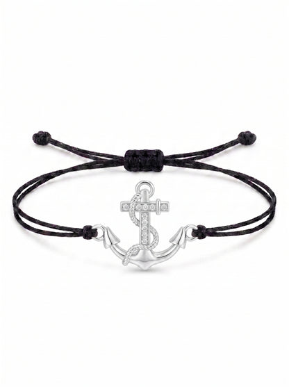 Nautical Anchor Charm Cord Bracelet