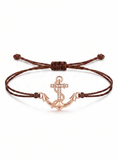 Nautical Anchor Charm Cord Bracelet