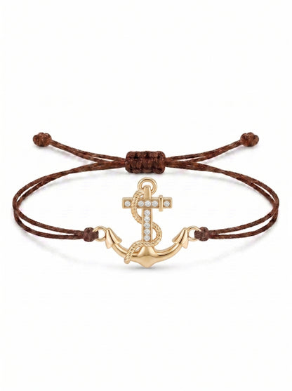 Nautical Anchor Charm Cord Bracelet