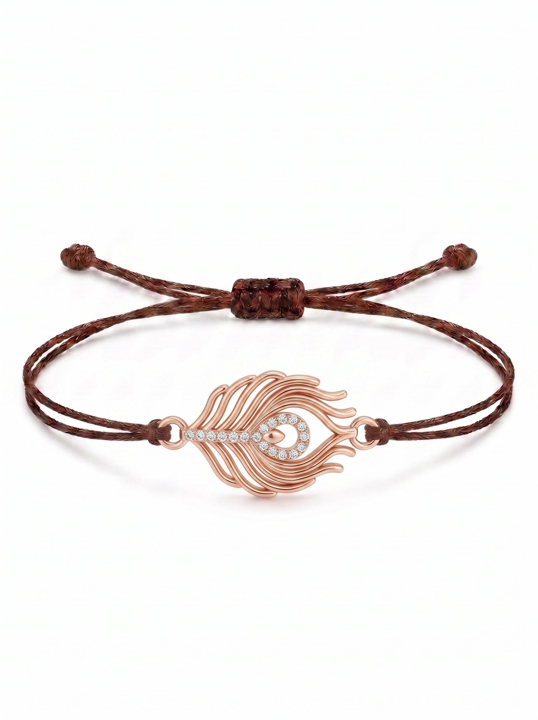 Peacock Feather Charm Cord Bracelet