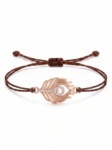 Peacock Feather Charm Cord Bracelet