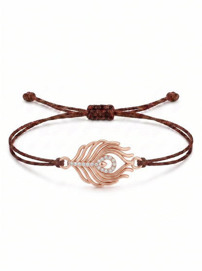 Peacock Feather Charm Cord Bracelet