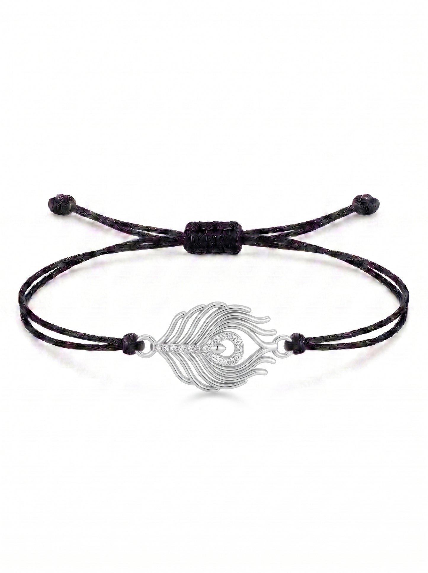 Peacock Feather Charm Cord Bracelet