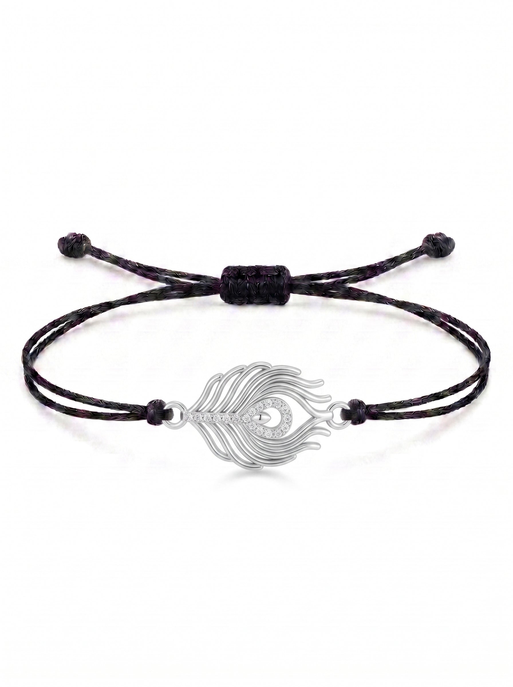 Peacock Feather Charm Cord Bracelet