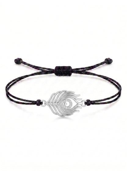 Peacock Feather Charm Cord Bracelet