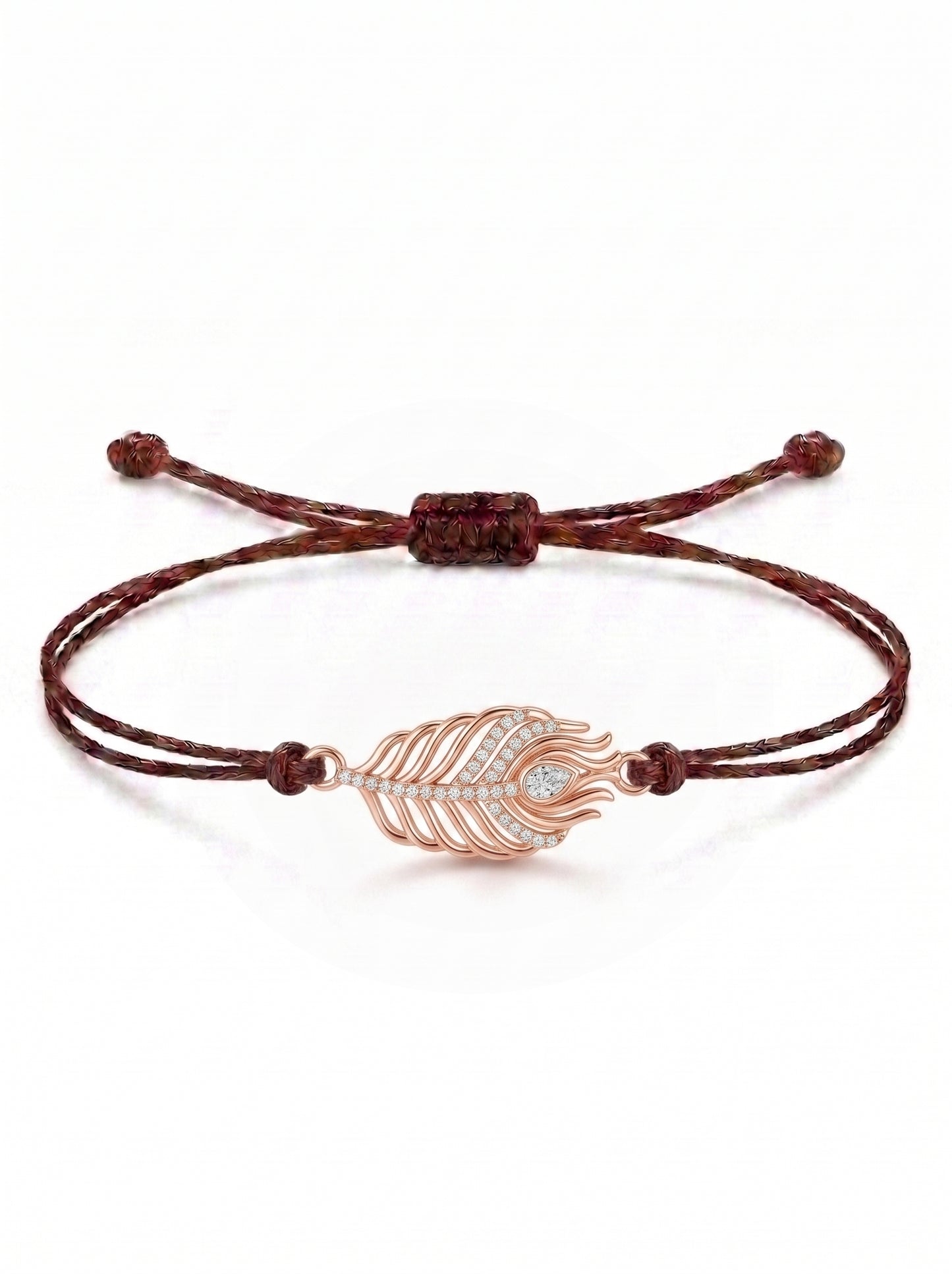 Celestial Peacock Feather Charm Cord Bracelet