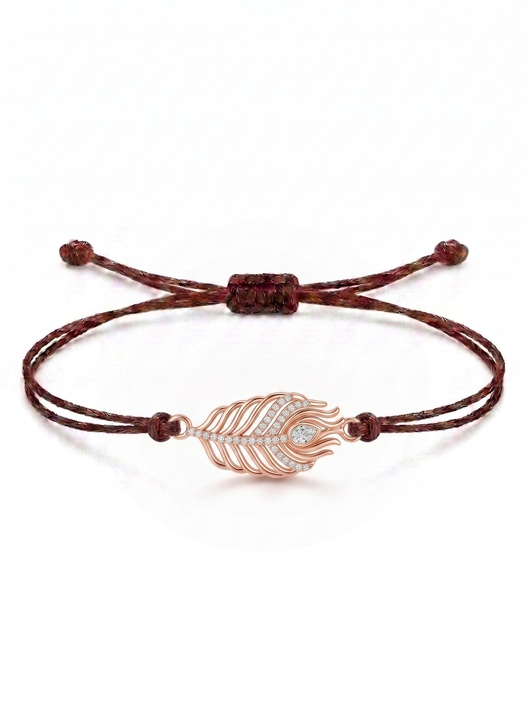 Celestial Peacock Feather Charm Cord Bracelet