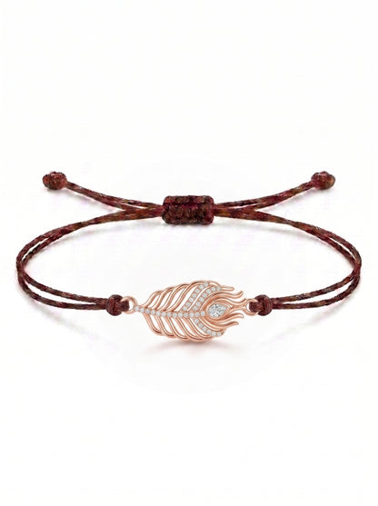 Celestial Peacock Feather Charm Cord Bracelet