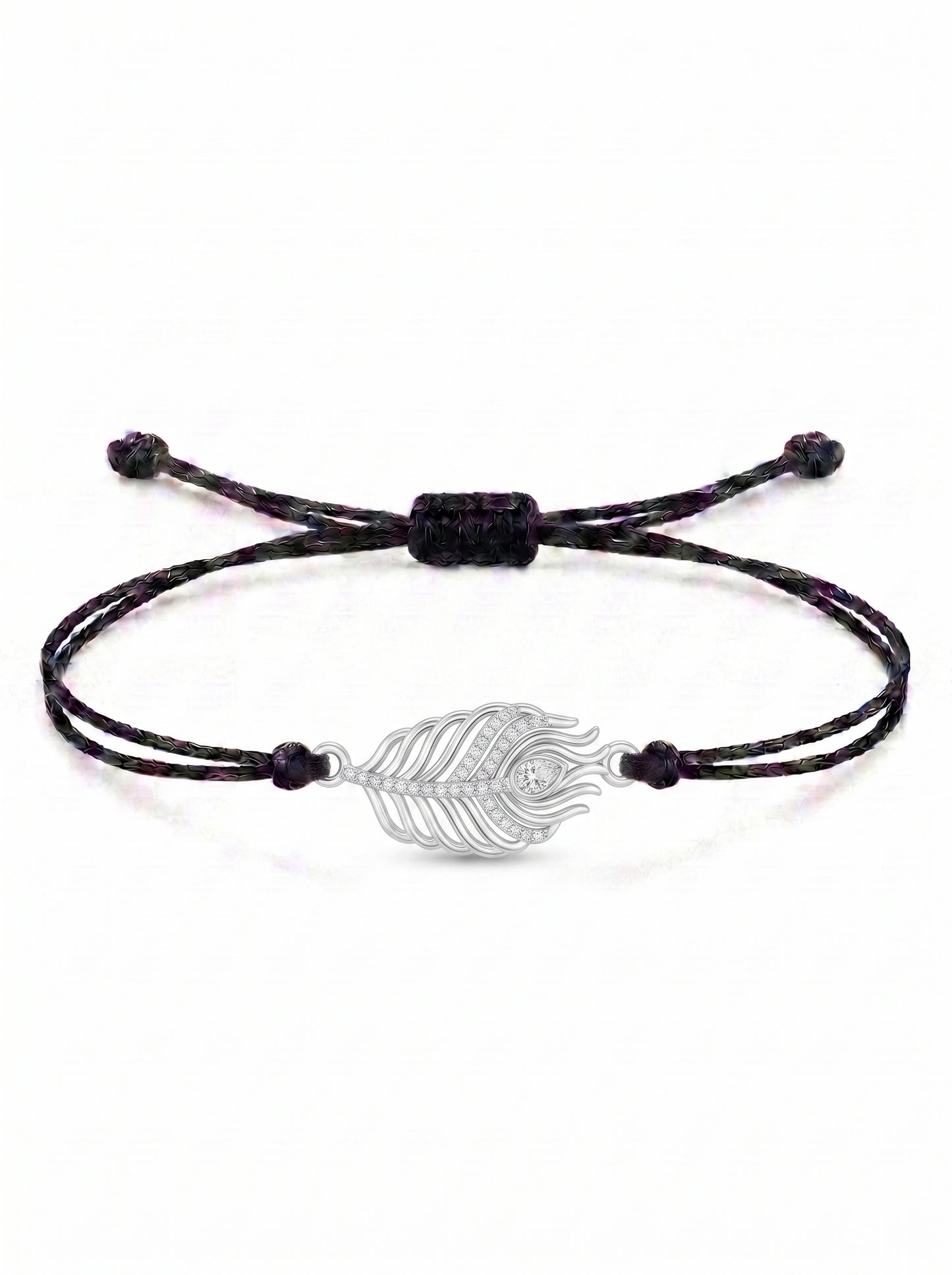 Celestial Peacock Feather Charm Cord Bracelet