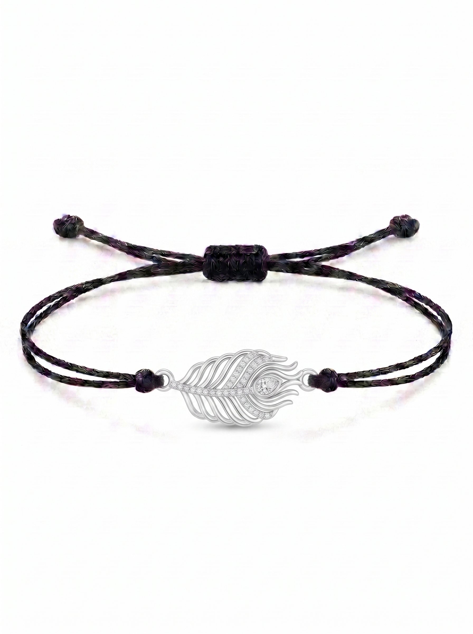 Celestial Peacock Feather Charm Cord Bracelet