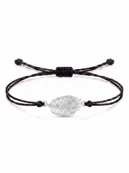 Celestial Peacock Feather Charm Cord Bracelet