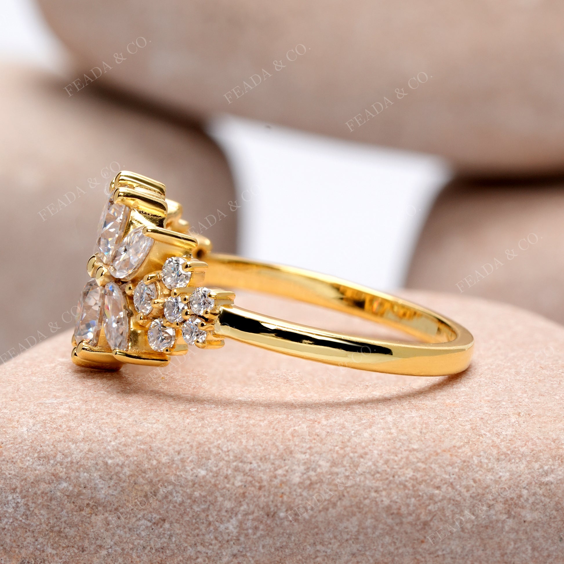 Marquise, Round Cut Colorless Engagement Ring