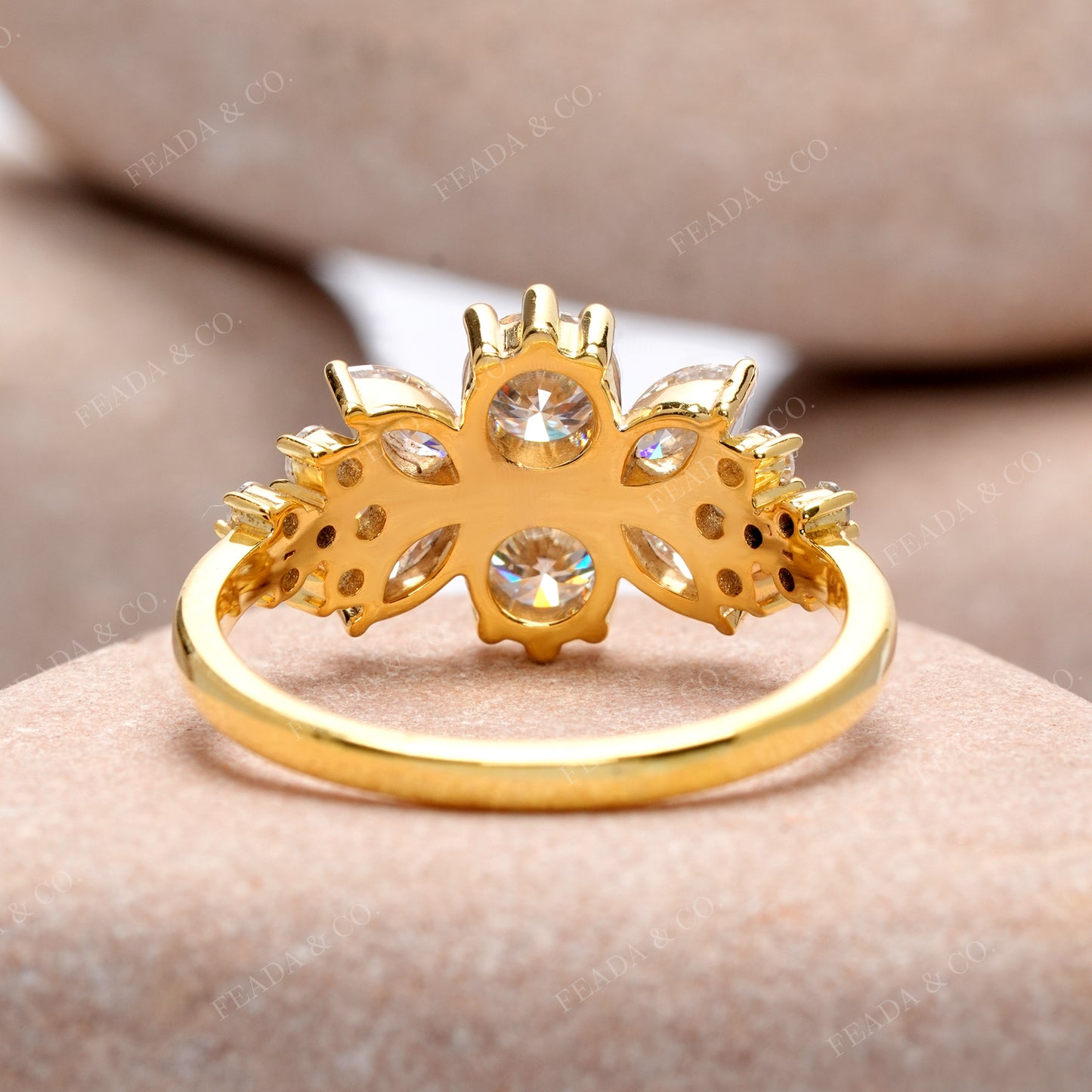 Marquise, Round Cut Colorless Engagement Ring